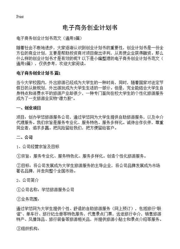 电子商务创业计划书9篇