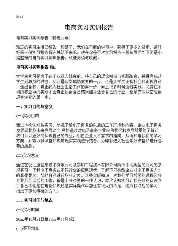 电商实习实训报告11篇
