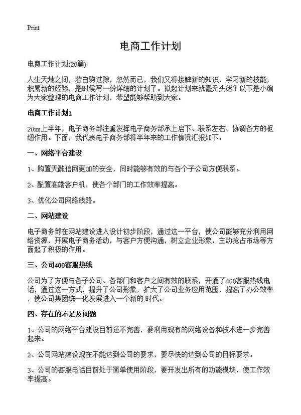 电商工作计划20篇