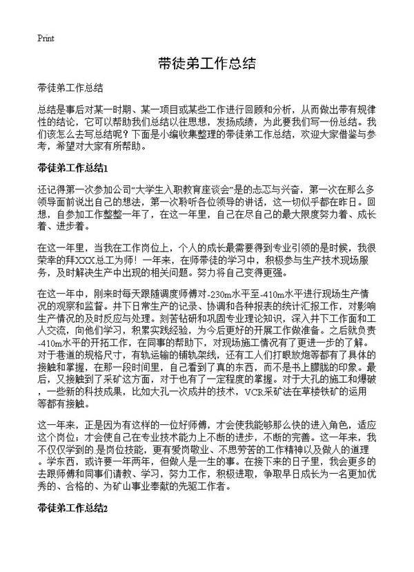 带徒弟工作总结