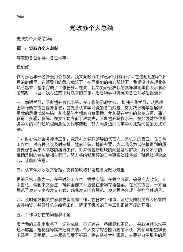 党政办个人总结