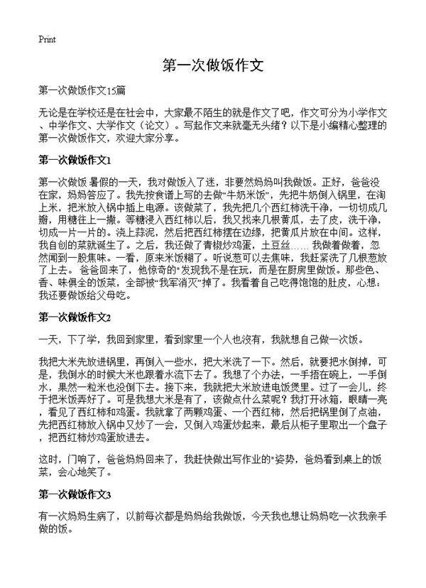 第一次做饭作文