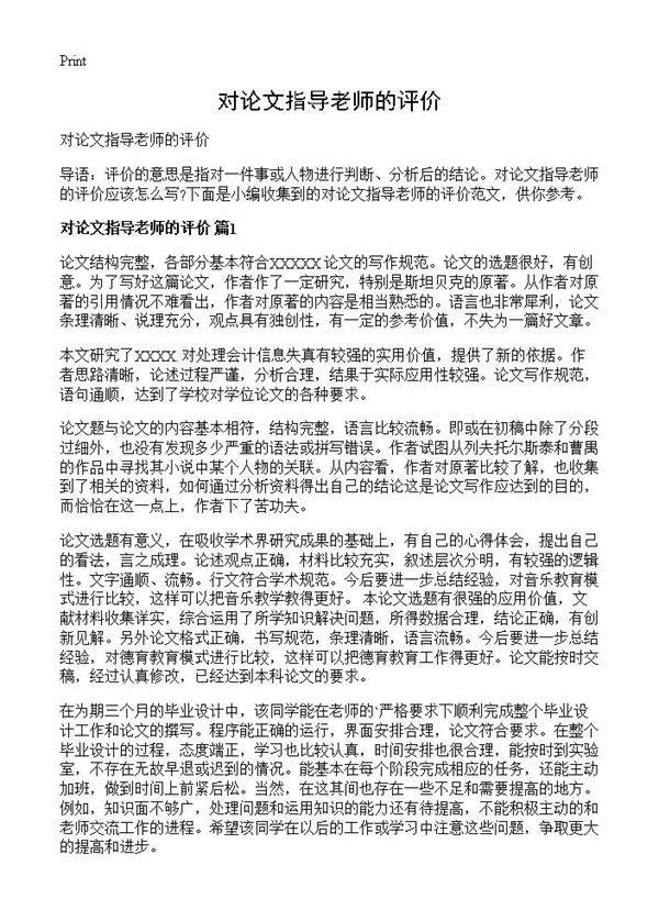 对论文指导老师的评价