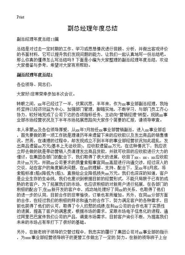 副总经理年度总结