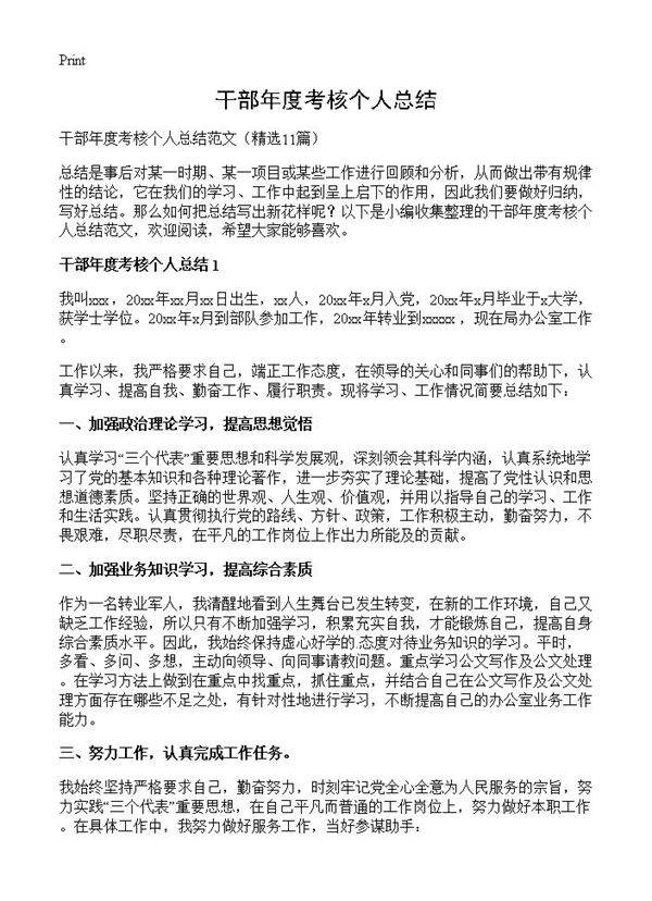 干部年度考核个人总结11篇