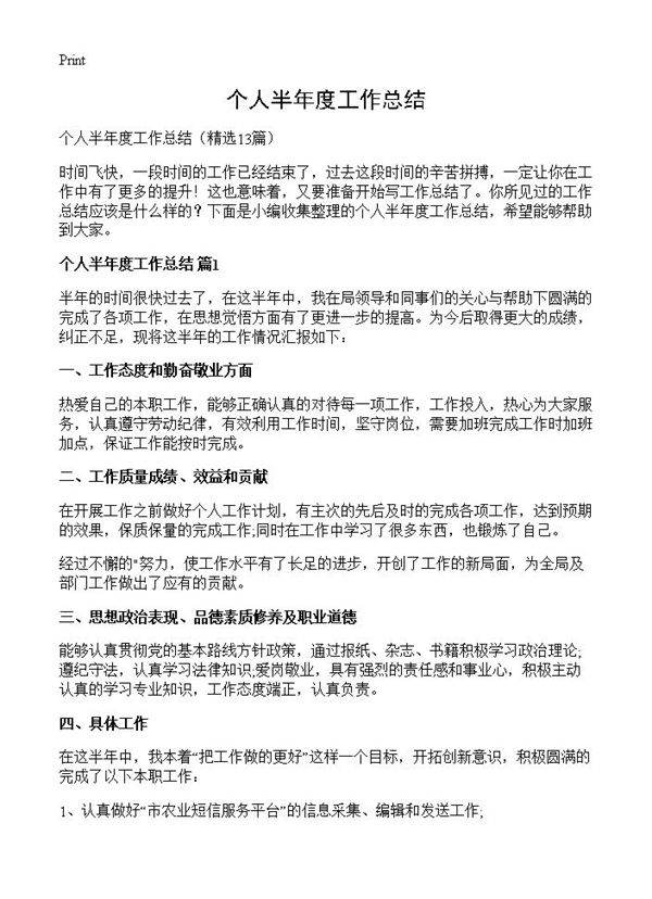 个人半年度工作总结13篇