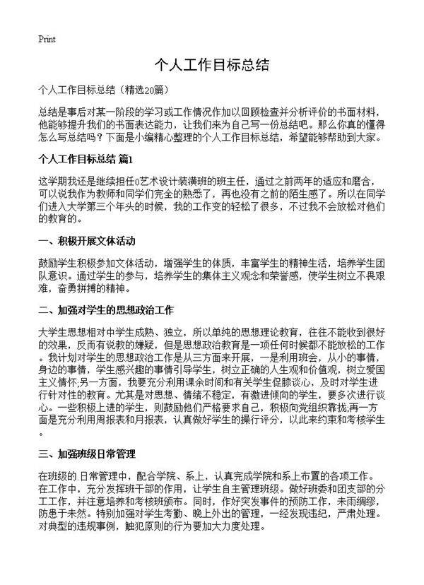 个人工作目标总结20篇