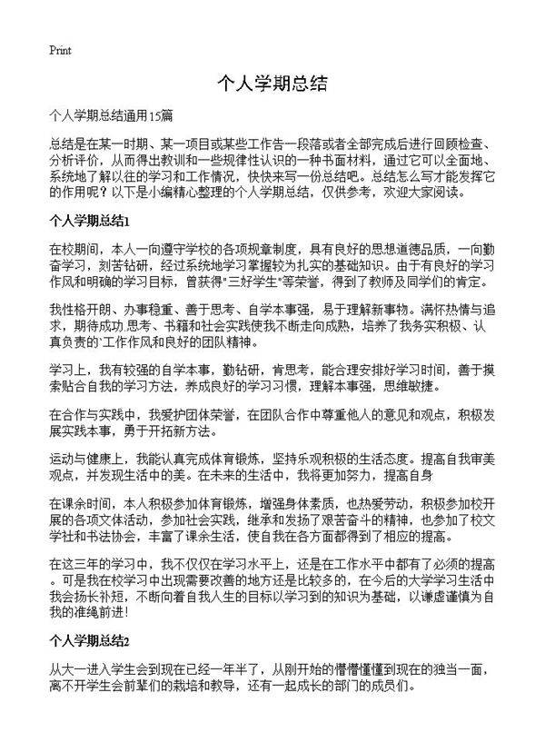 个人学期总结
