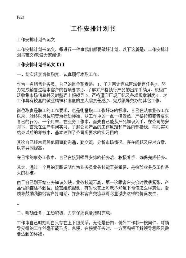 工作安排计划书