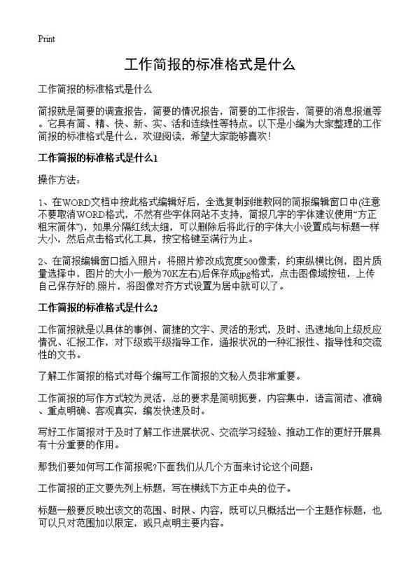 工作简报的标准格式是什么