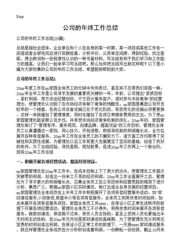 公司的年终工作总结20篇