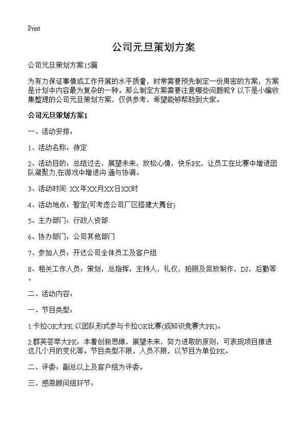 公司元旦策划方案