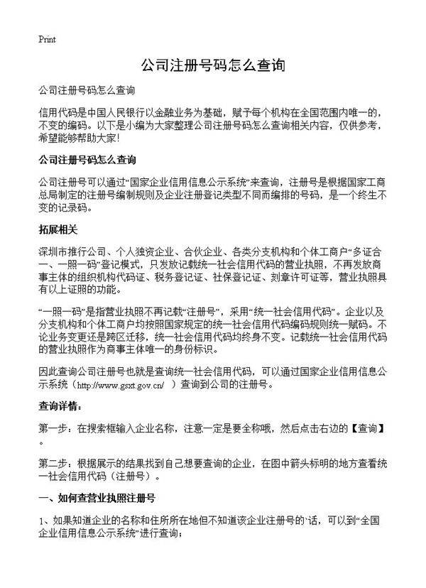 公司注册号码怎么查询