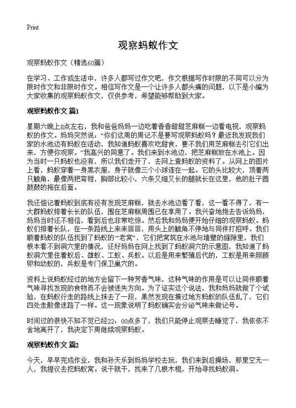 观察蚂蚁作文60篇