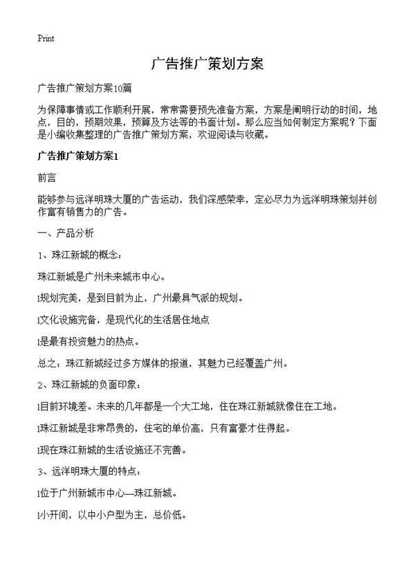 广告推广策划方案