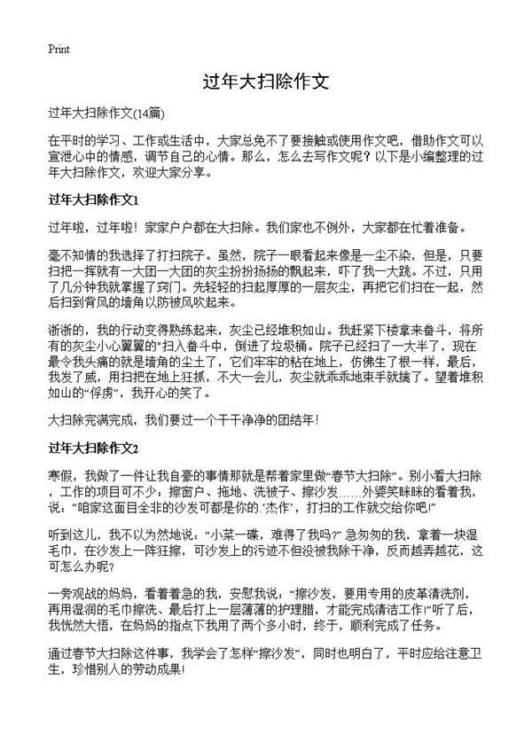过年大扫除作文14篇