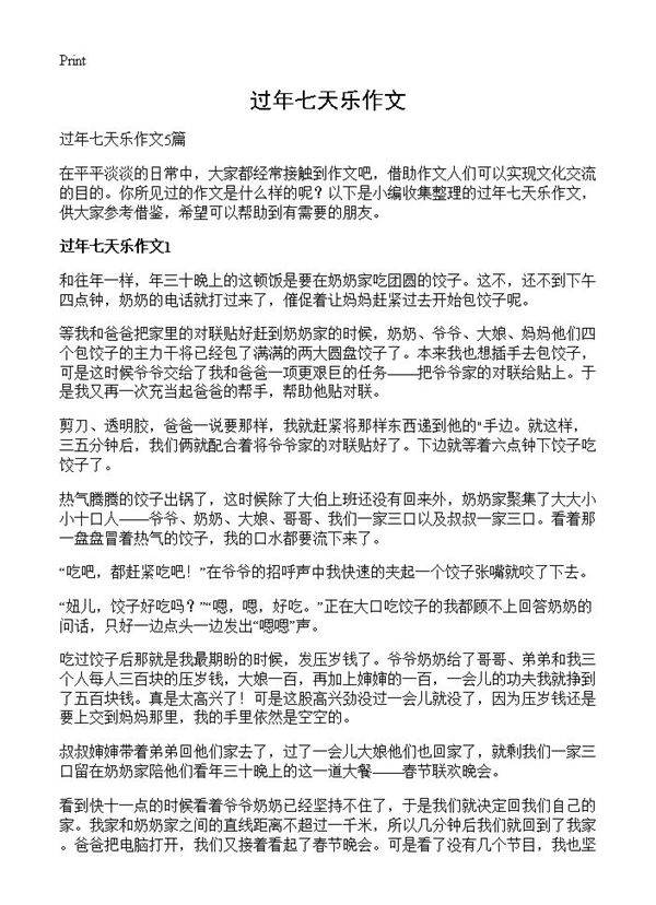 过年七天乐作文