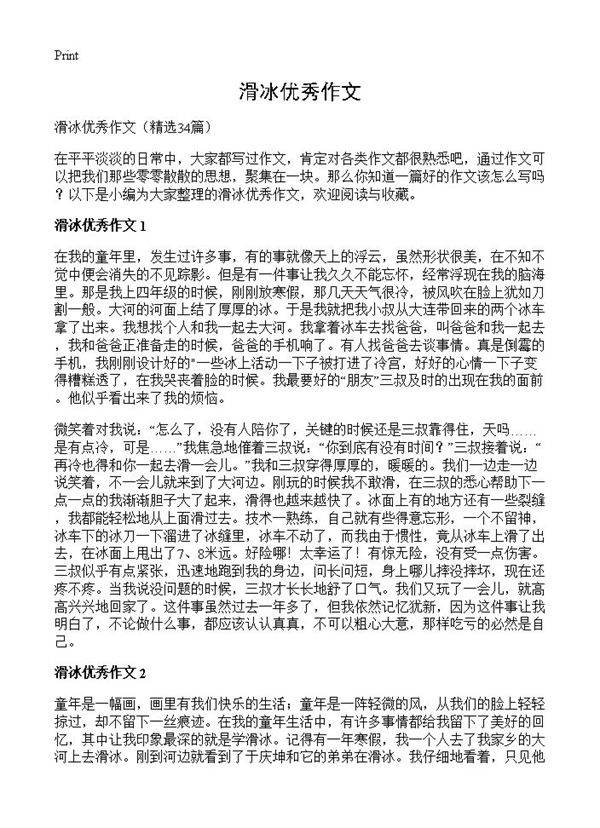滑冰优秀作文34篇