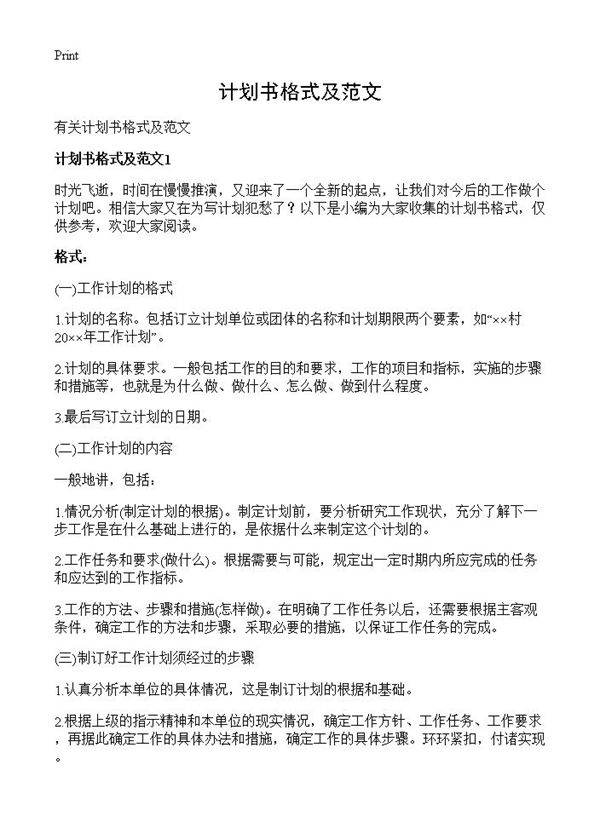计划书格式及范文
