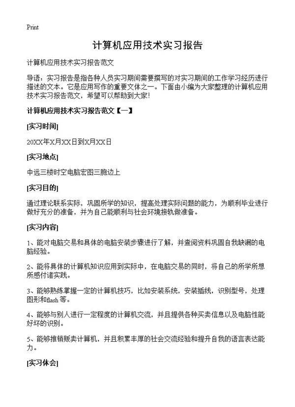 计算机应用技术实习报告