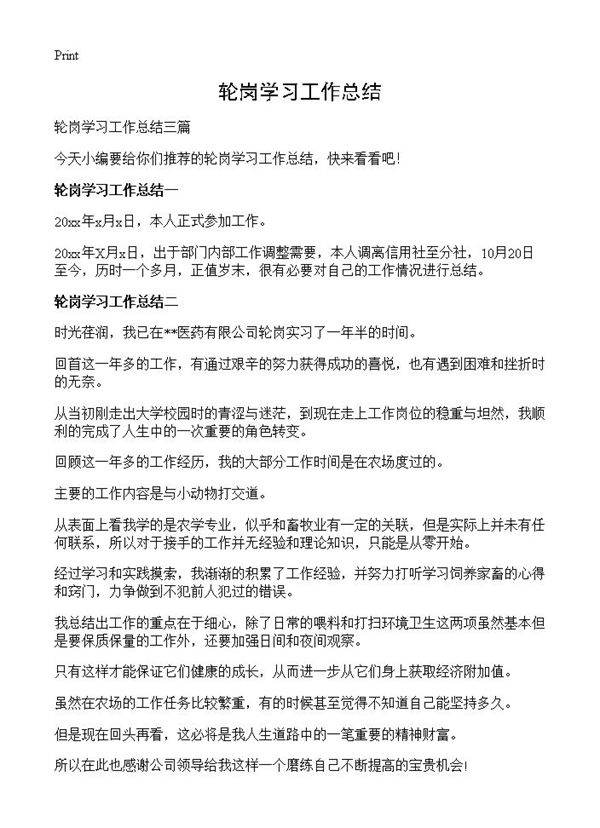 轮岗学习工作总结