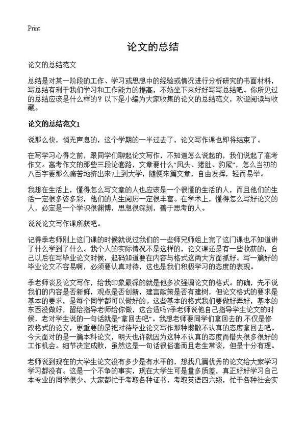 论文的总结