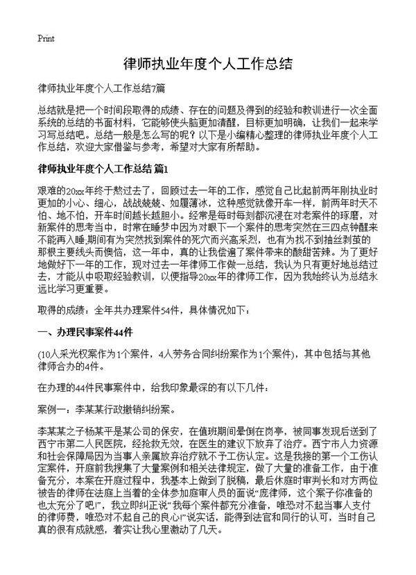 律师执业年度个人工作总结