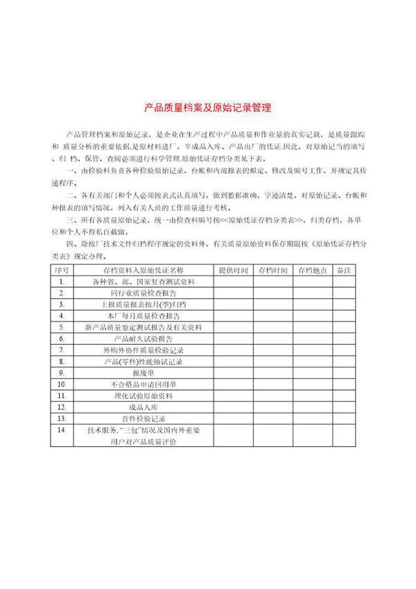 产品质量档案及原始记录管理