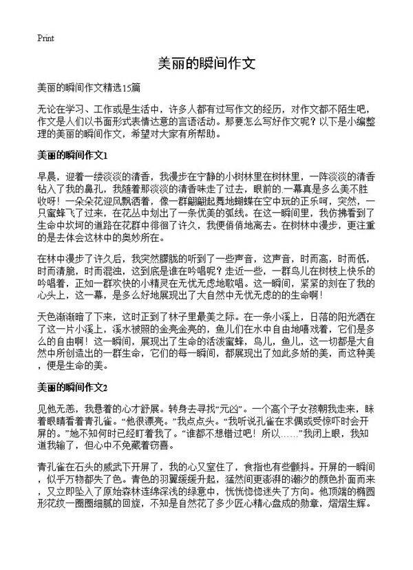 美丽的瞬间作文