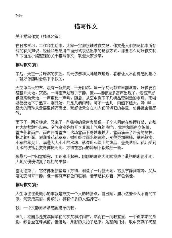 描写作文27篇