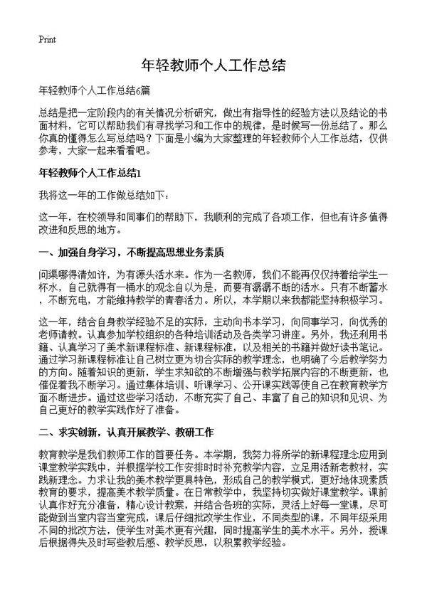 年轻教师个人工作总结