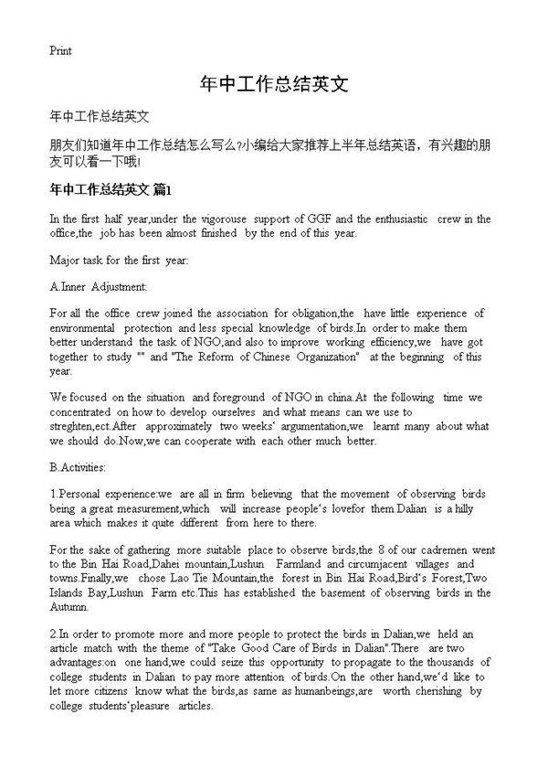 年中工作总结英文