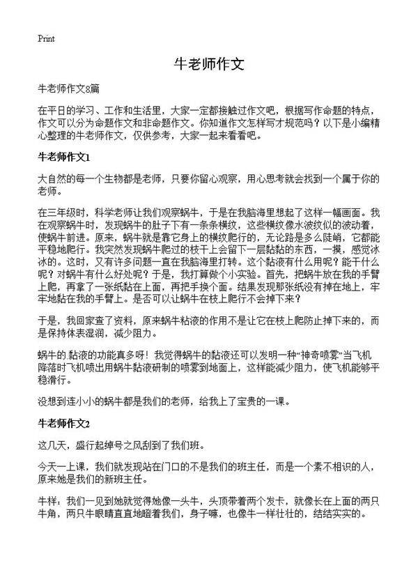 牛老师作文