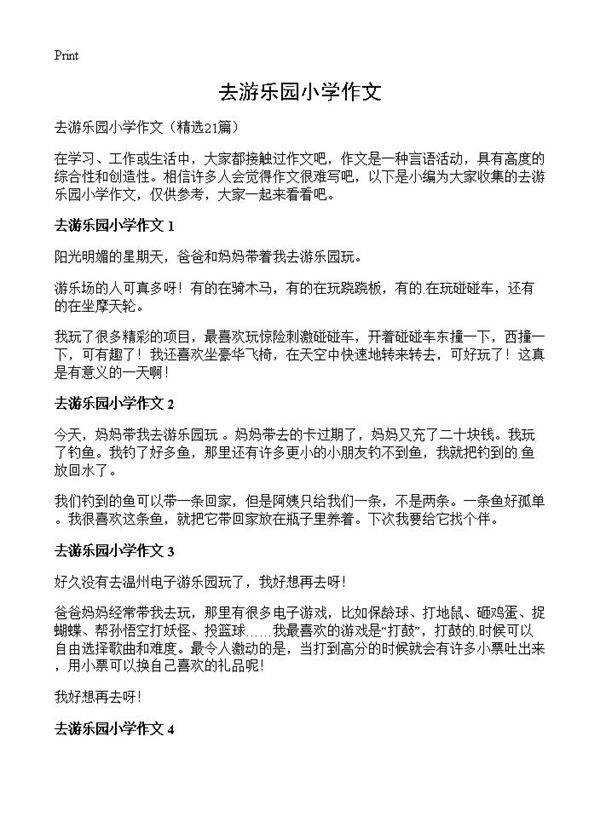 去游乐园小学作文21篇
