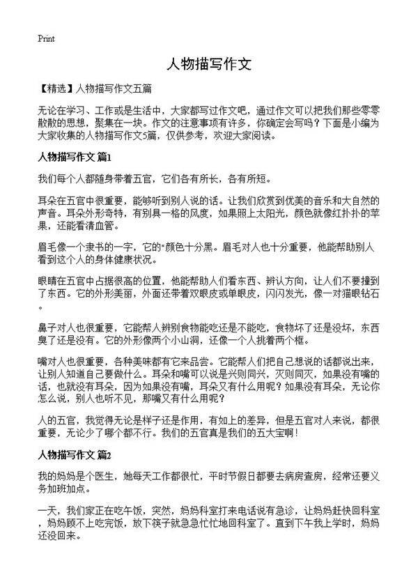 人物描写作文