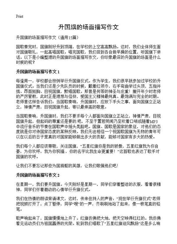 升国旗的场面描写作文15篇