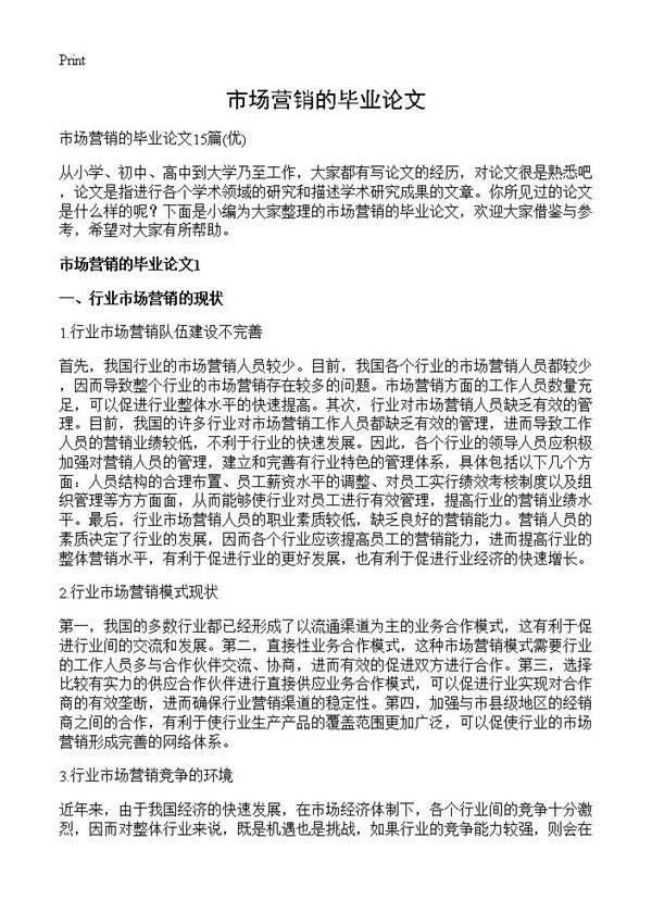 市场营销的毕业论文