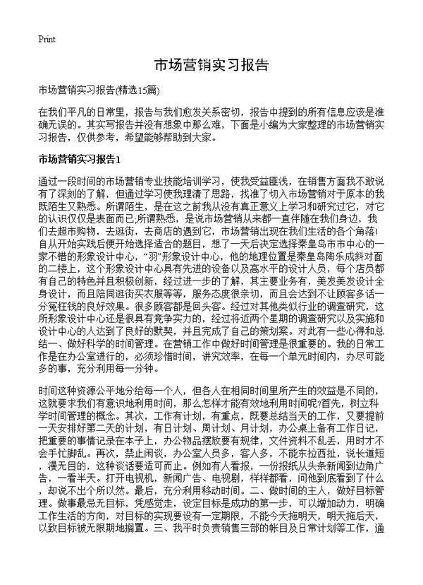 市场营销实习报告15篇