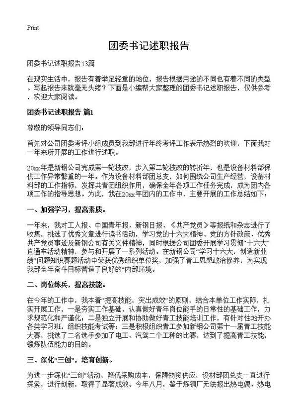 团委书记述职报告