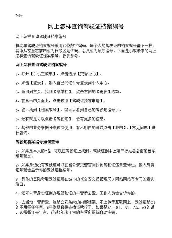 网上怎样查询驾驶证档案编号