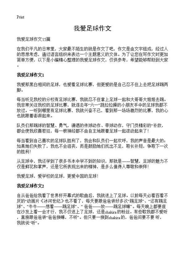 我爱足球作文