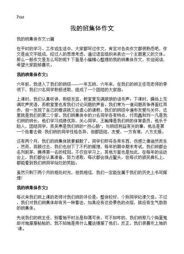 我的班集体作文