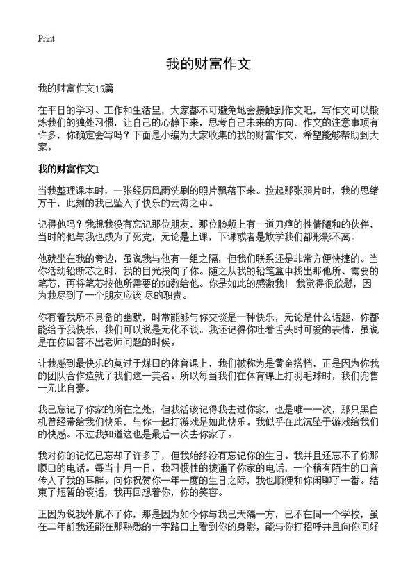 我的财富作文