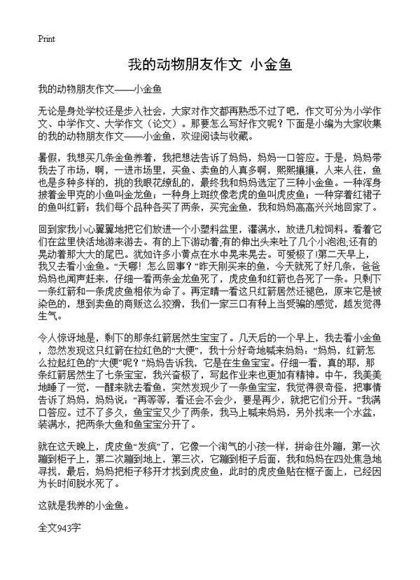 我的动物朋友作文小金鱼