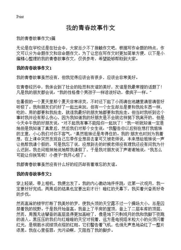 我的青春故事作文