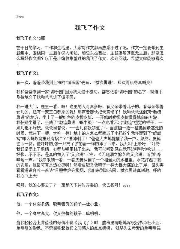 我飞了作文