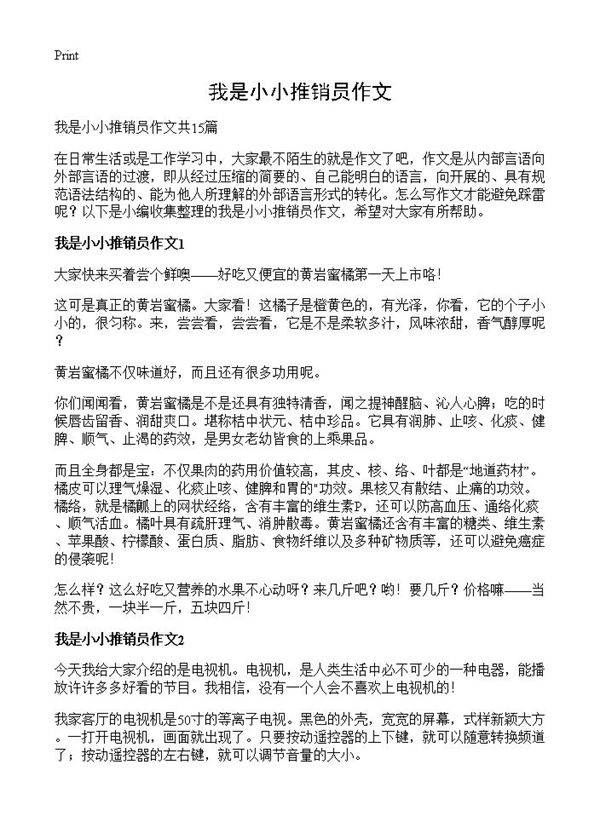 我是小小推销员作文