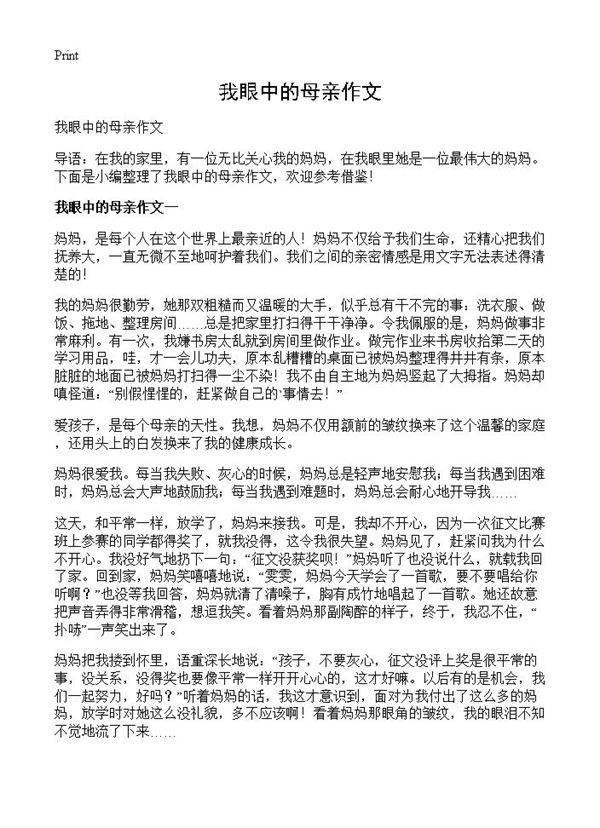 我眼中的母亲作文