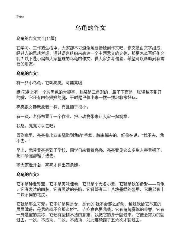 乌龟的作文15篇