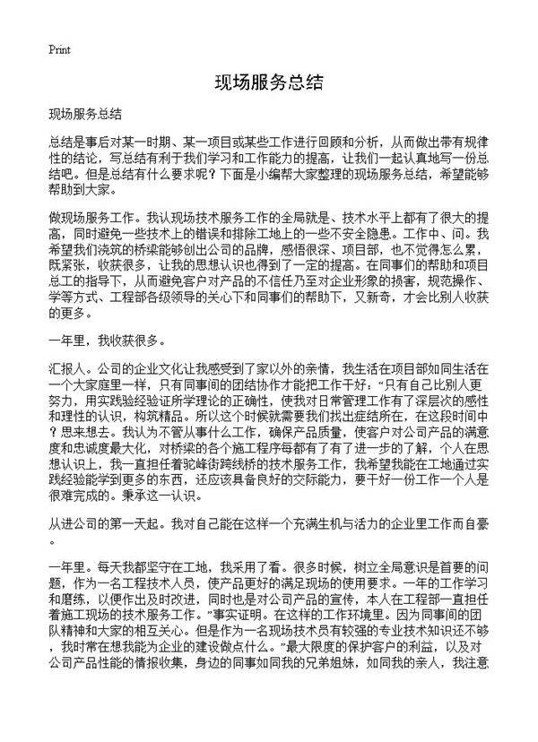 现场服务总结